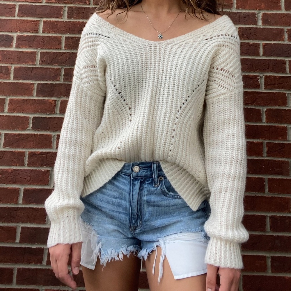 Adorable Cream Sweater Criss Cross Back